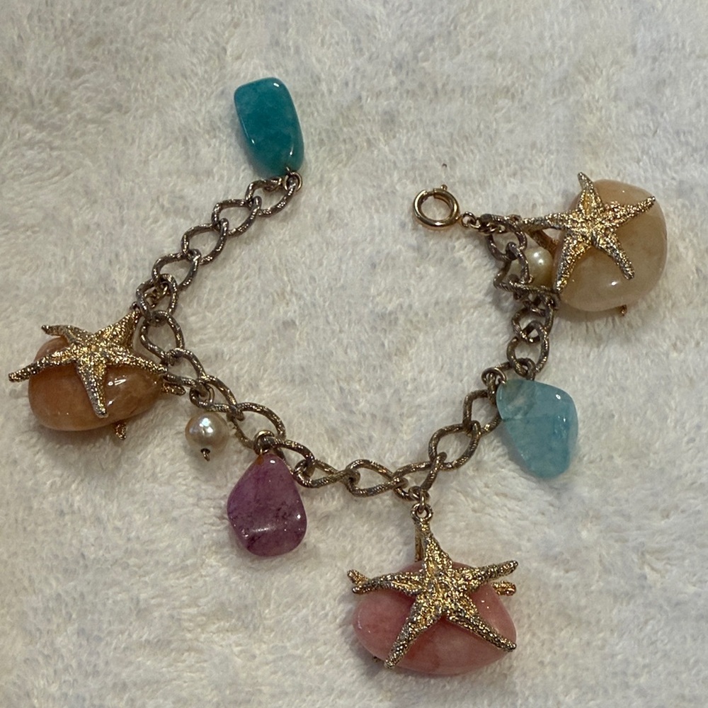 Starfish Charm Bracelet with Multicolor Stones